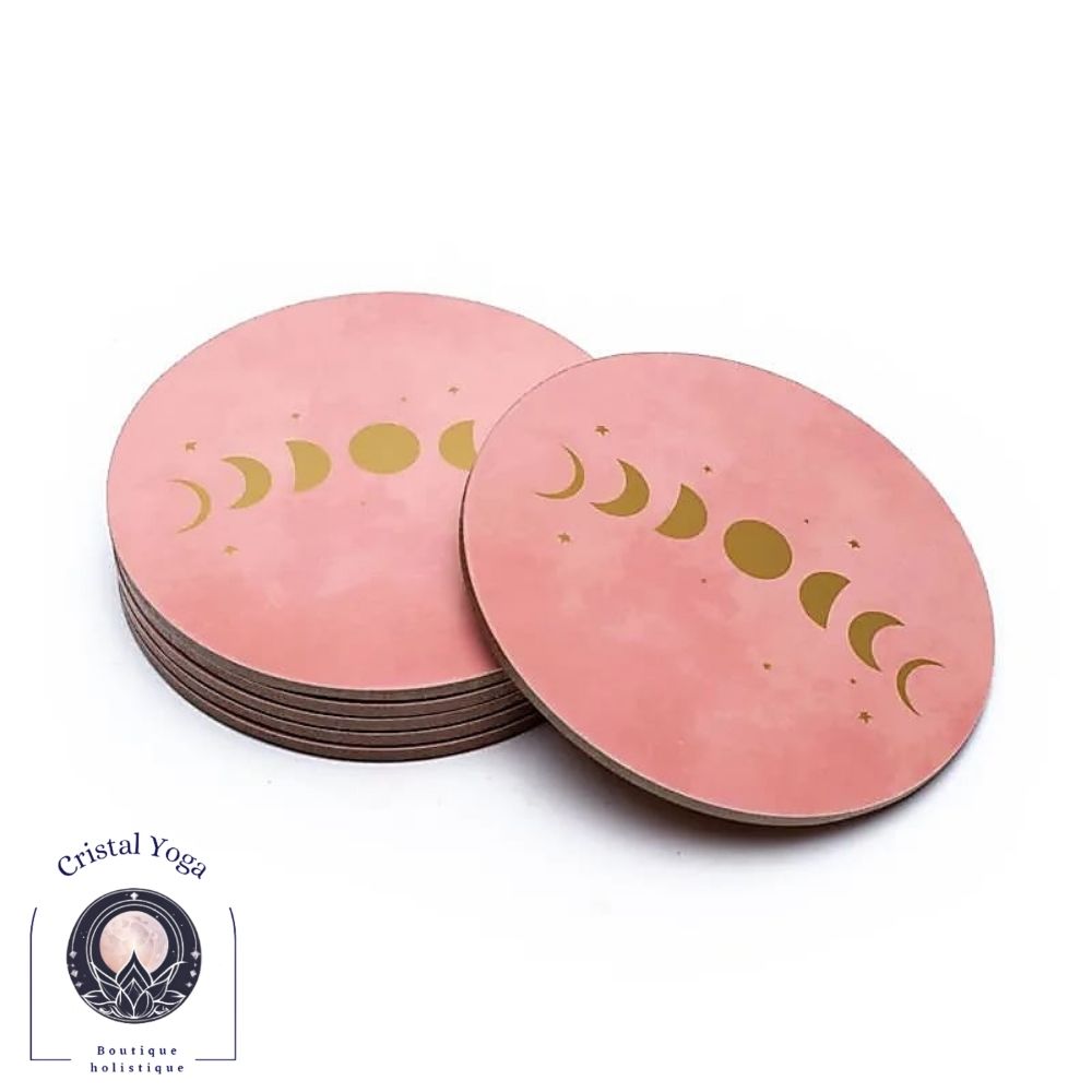 Dessous de verre rose avec phases de la lune