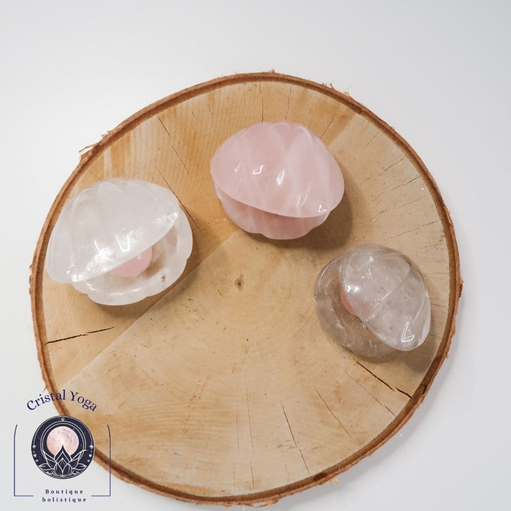 Coquillage avec perle en quartz rose