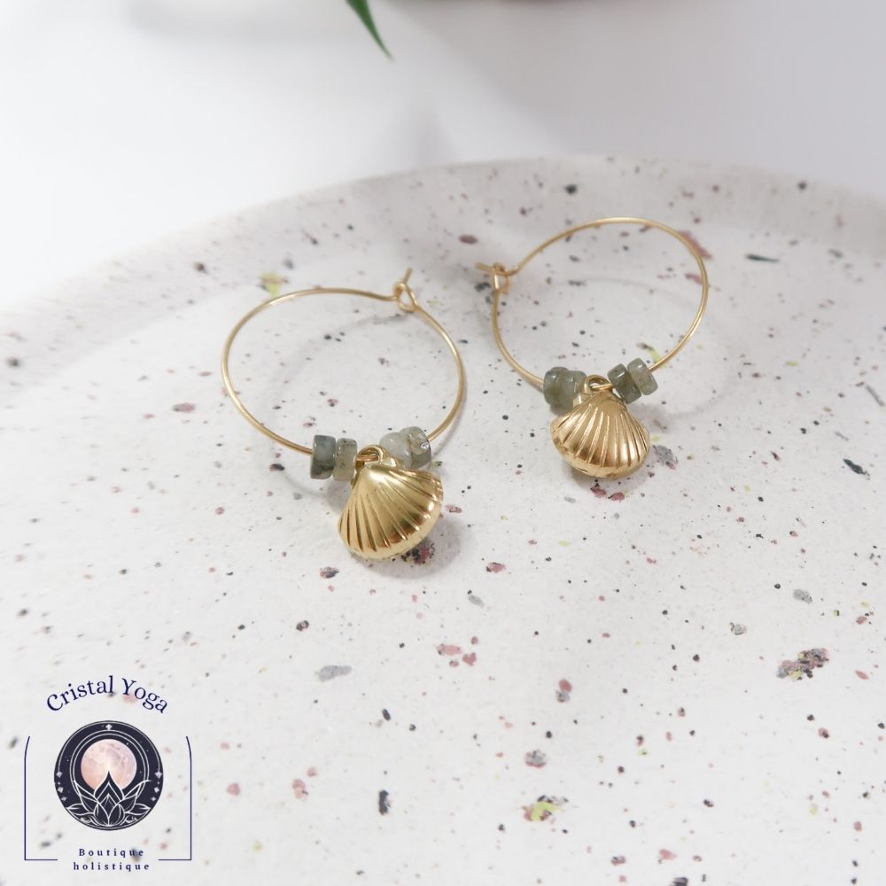 Boucles d'oreilles coquillage et labradorite