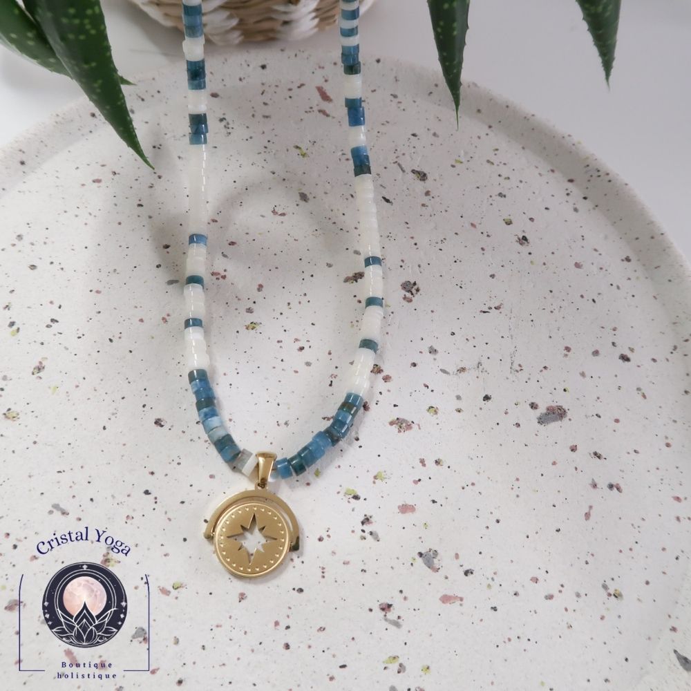 Collier d'été en nacre et apatite bleue