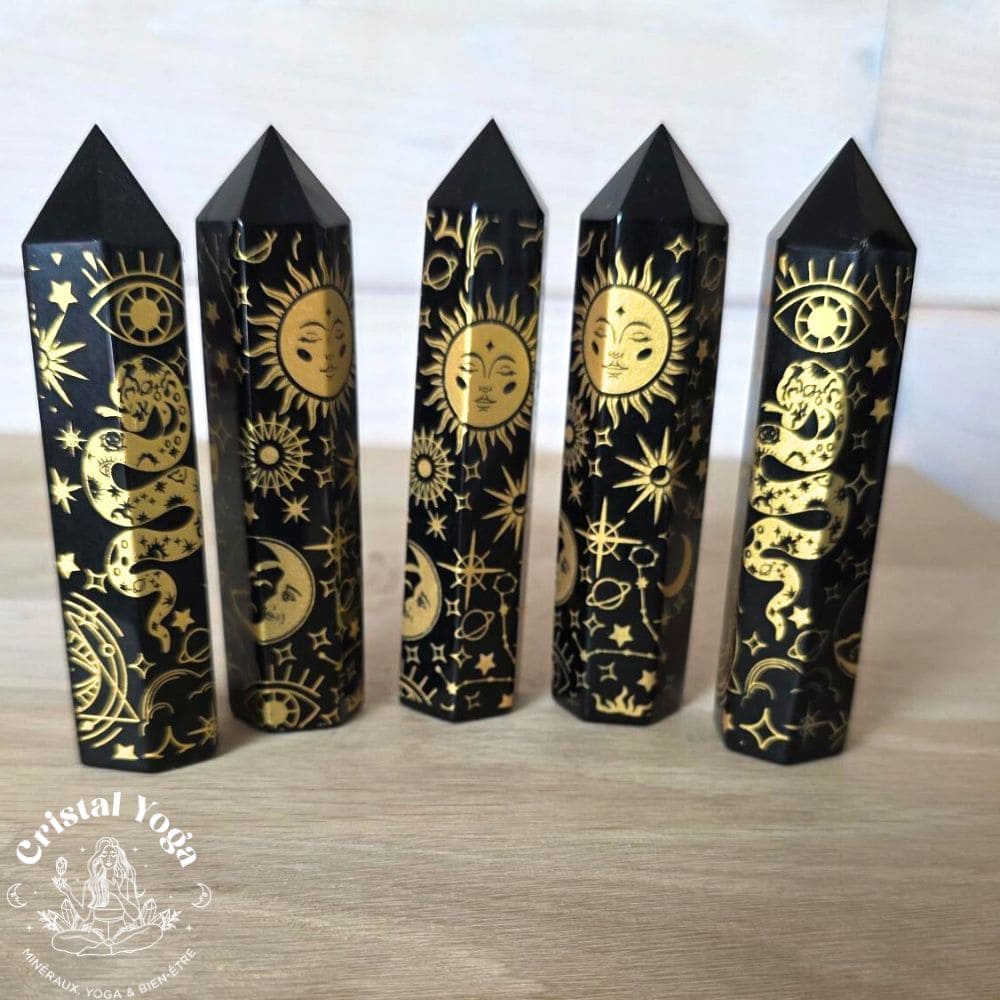 Pointe en obsidienne avec motifs dorés
