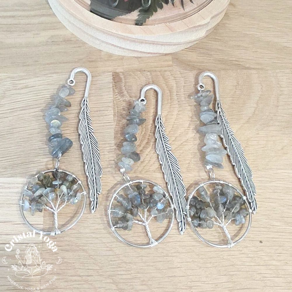 Marque page plume et labradorite