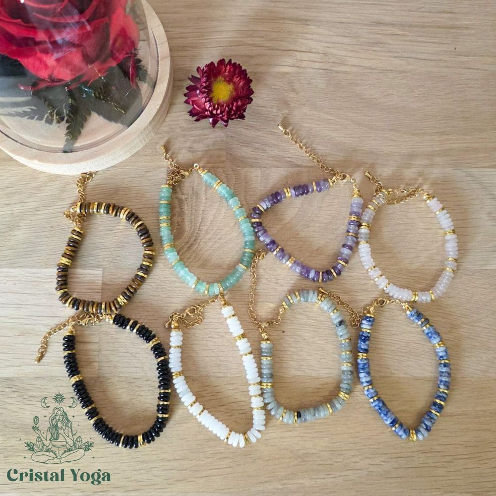 Bracelet avec perles en pierres plates