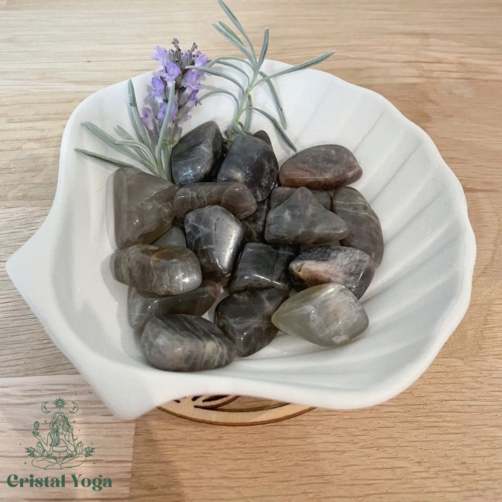 Pierre roulée en pierre de lune noire claire