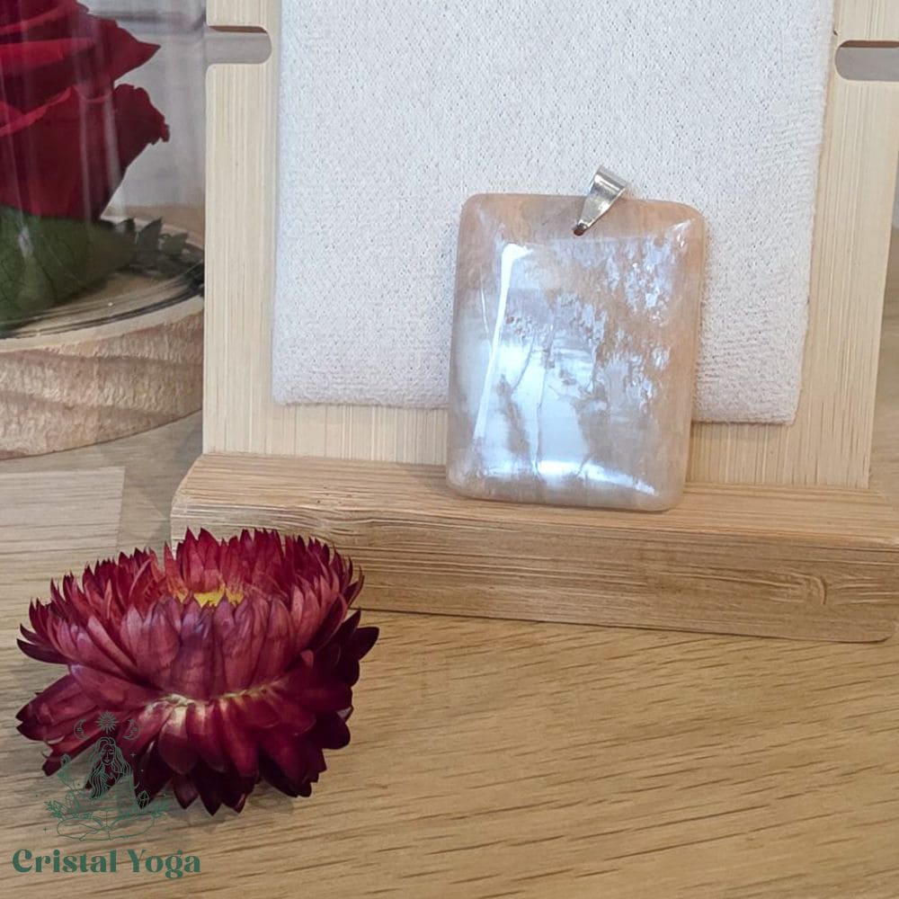 Pendentif rectangle pierre de lune beige orangée