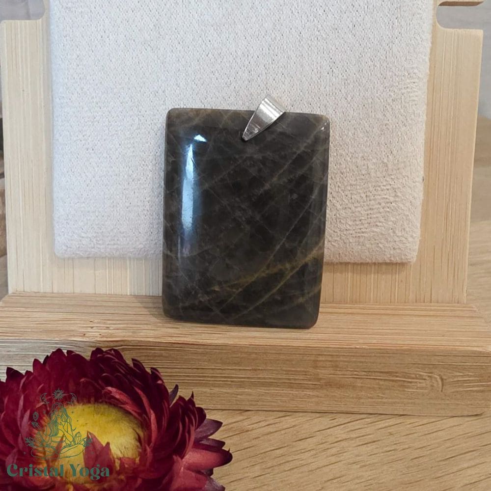 Pendentif rectangle en pierre de lune noire
